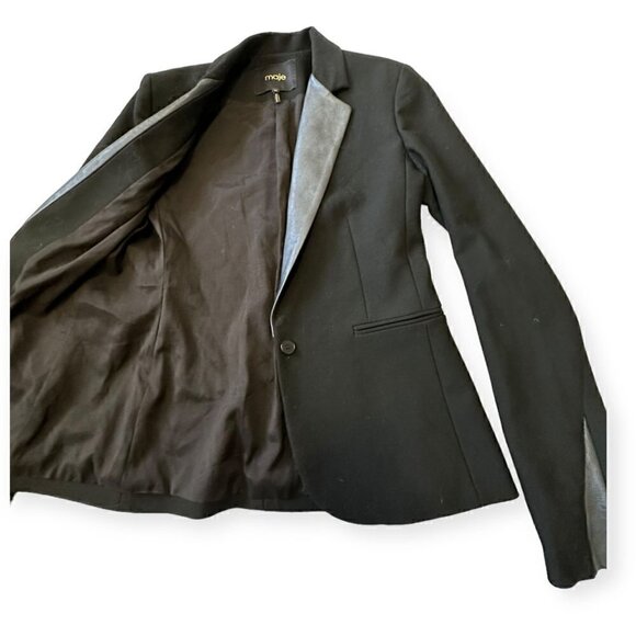 Maje Ritz Black Blazer with Lamb Leather Trim, Size 36FR - Picture 7 of 14